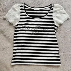 Feroux レディース半袖Tシャツ ボーダー柄×レース袖 Mサイズのサムネイル