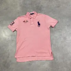 90s ポロバイラルフローレン ビッグポニー　後染め　ピンク　ポロシャツ