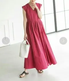 美品✨Noble コットンタイプライターワンピース ロング ノースリーブ リネン