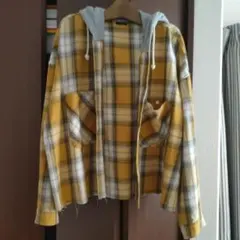 フード付きネルシャツ イエローグレーチェック