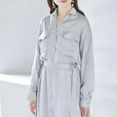 tocco closet❤︎大人綺麗めスモーキーグレーとろみシャツワンピース