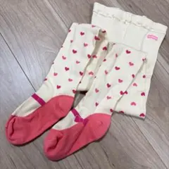 ミキハウス　ホットビスケッツ　バレーシューズ風タイツ　プチハート柄