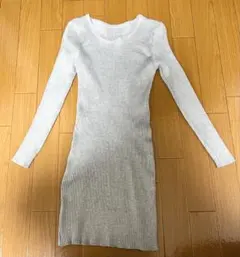 新品未使用 グレー 長袖 ニットワンピース