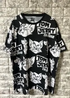 トムとジェリー 総柄モノトーンプリントTシャツ ブラック/ホワイト XL レア