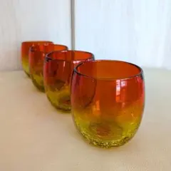 琉球ガラス 酒器 吹きガラスコップ2個 グラスセット 伝統工芸品