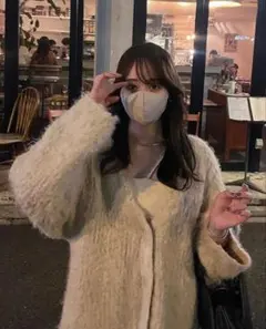 mystic ウール混シャギーカーディガン