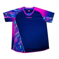 美品 ニッタク 卓球ユニフォーム M JTTA 公認マーク付 ブルー 幾何学模様