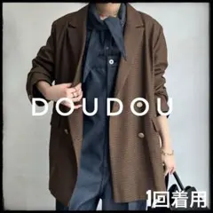 美品　DOUDOU テーラードジャケット ブラウン 千鳥格子　千鳥柄　ブレザーのサムネイル