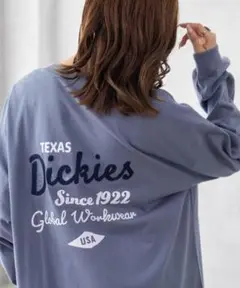 新品タグ付　Dickies　うしろロゴ刺繍チュニックロンT　サックスブルー