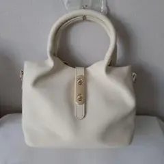 ★未使用★【牛皮床ハンドバッグ ショルダー付】アイボリー