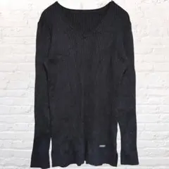 リブニットセーター　ブラック　シンプル　綺麗め　上品　フェミニン　無地　薄手　Mのサムネイル