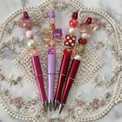 お洒落ビーズ装飾付きオリジナルボールペン４本セット