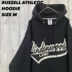 ラッセルアスレチック　カレッジ刺繍ロゴスエットパーカー　サイズL黒　アメリカ古着