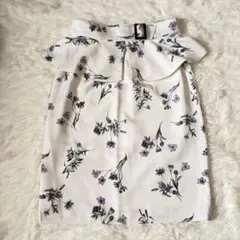 MISCH MASCH 花柄タイトスカート S ホワイト フリルベルト 上品 美