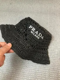 PRADA プラダ バケットハット 帽子 黒 M レーヨン 男女兼用 イタリア製