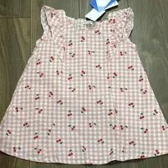 新品タグ付き　ピンク チェック柄 チェリー ワンピース 80