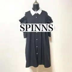 SPINNS 肩開きカラーワンピース　フリル　　オープンショルダー　ガーリー