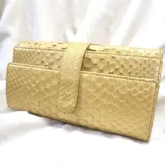 金運　開運　ダイヤモンド　パイソンレザー 蛇革　三つ折り財布 ゴールド
