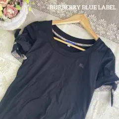 BURBERRY BLUE LABEL　ノバチェック　リボン刺繍　カットソー　黒