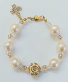 コットンパールとシャンパンオーラのアンティーク風ブレスレット