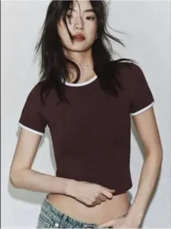 バイカラーTシャツ　リンガーTシャツ ブラウン ブルー