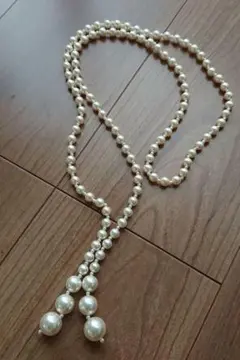ロングパールネックレス 結ぶ ノット パール 真珠 結婚式 二次会