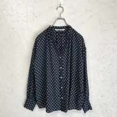 【Ray BEAMS】小紋プリントブラウス　長袖スキッパーブラウス　ネイビーのサムネイル