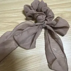 ベージュ シフォン リボンヘアゴム