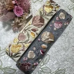 新入荷♡大人気チューリップ柄スパンコールなし♡インド刺繍リボン各1.5m合計3m