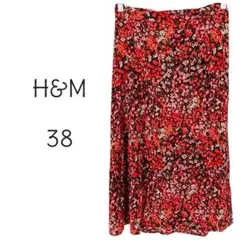 B107【H&M/エイチアンドエム】フラワー 花柄 スカート 38 スリット