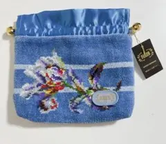 フェイラー　巾着　日本製　ブルー　FEILER タオル地　水色　花柄