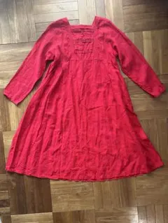 nest Robe リネン麻 長袖Aラインワンピース赤