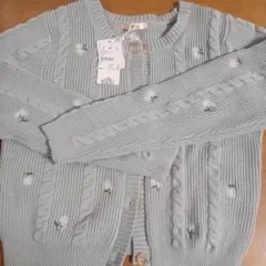 ems ライトグレー ケーブル編み ニットカーディガン