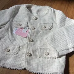 キッズ入学式スーツ2点セット入学式 卒園式パール白ツイード女の子ホワイト120