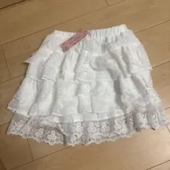 SHEIN MOD コントラストレースフリル裾 スカート ホワイト
