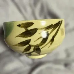 [訳あり茶道具 京焼 色絵竹文抹茶碗 共箱(木箱に破損あり)陶印あり