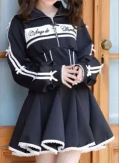 LIZLISA メッセージジャージフレアワンピース ブラック