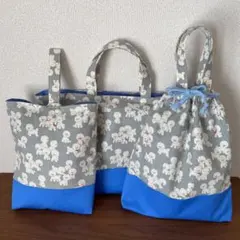 ミナペルホネン✻runrunrunブルー 巾着ミニトート&巾着袋 ハンドメイド
