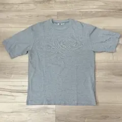 【Lサイズ】エアリズムコットンオーバーサイズTシャツ 5分袖 グレー ボーダー