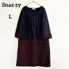 【Snaz-zy 】ワンピース Lサイズ ブラック×レッド ツイード切替 膝丈