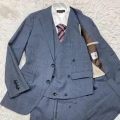 未使用級 スーツセレクト スーツ スリーピース グレンチェック S相当 グレー