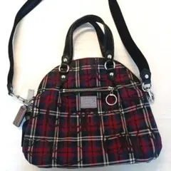 Coach Signature レッドとブラック チェック柄 ハンドバッグ