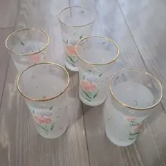 花柄ガラスコップ 5個セット