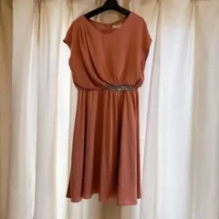 テラコッタビジュー付きAラインドレス