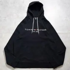 トミーヒルフィガー パーカー 古着 フラッグ ロゴ 刺繍 2XL 黒 16406