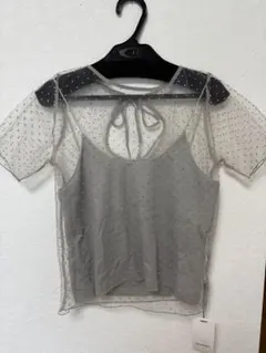 ドット柄シースルー半袖トップス