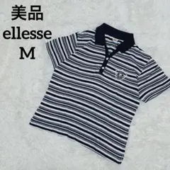 美品　ellesse エレッセ　ネイビーストライプ半袖ポロシャツ Mサイズ