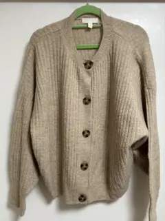 H&M ベージュ リブ編み カーディガン L