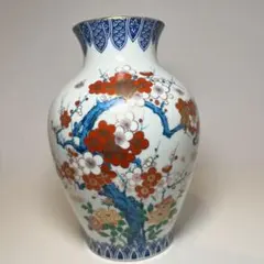 九谷焼 西峰 梅牡丹絵柄　アンティーク壺
