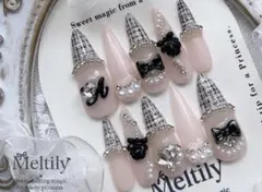 No.174【サイズオーダー】ネイルチップ チェック スナ系 ツイード 冬